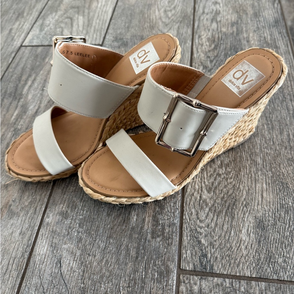 DV by Dolce Vita White and Tan Wedge Sandals